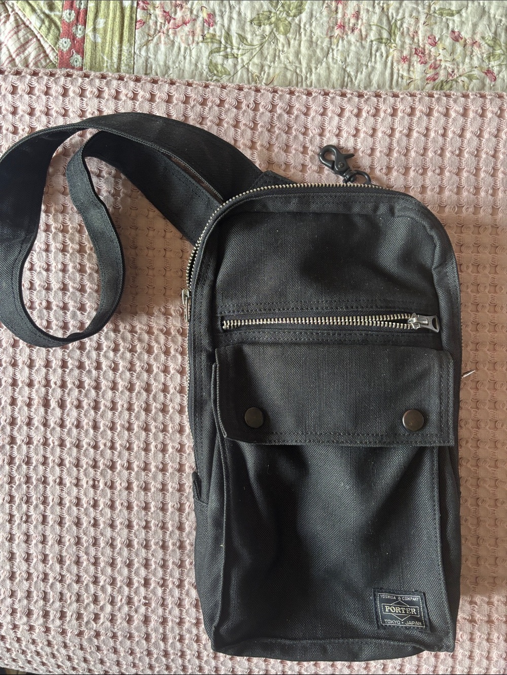 Black Canvas Crossbody Sling Bag -